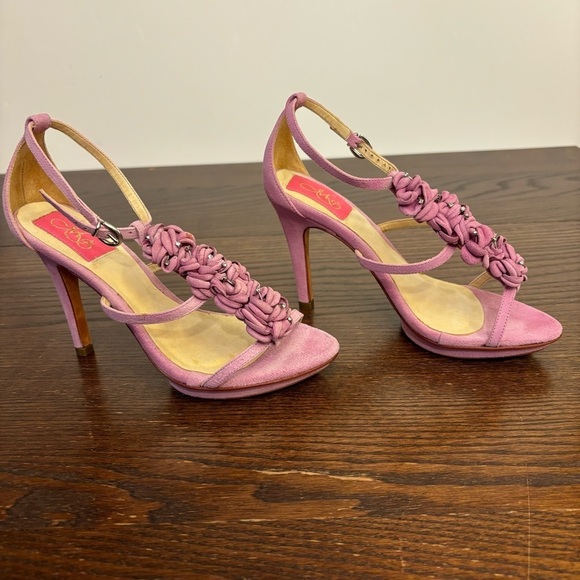 MS Shoe Design Handmade Brazil Pink Leather Diamond Pins 'ANNA' Sandals 5 Heels - Picture 5 of 16